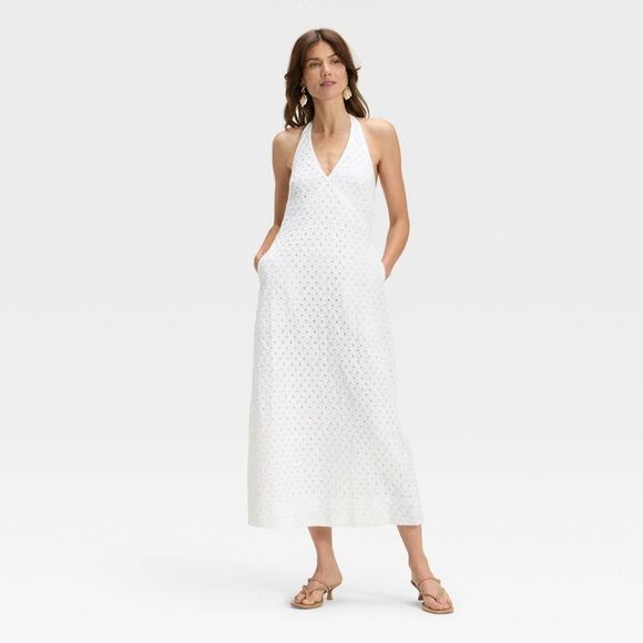 A New Day Dresses & Skirts - Open Box - A New Day - Women's Eyelet Maxi A-Line Dress - A New Day White White